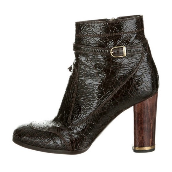 Stella McCartney Dark Brown Textured Heeled Boots - Picture 1 of 9